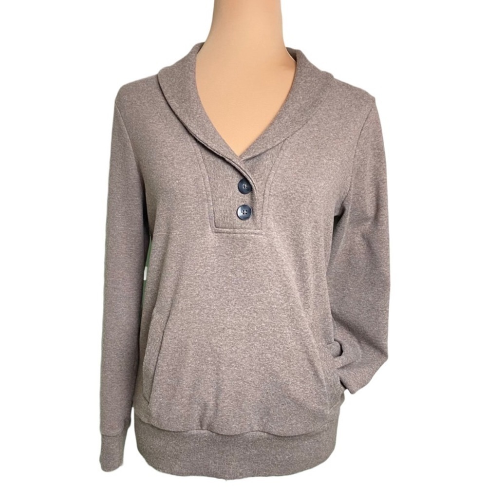 Banana Republic Shawl Collar Pullover Sweater S Kangaroo Pocket Taupe Cabincore